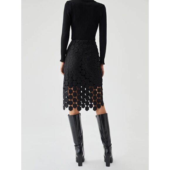 Commense Multi Hexagon Layered Lace Midi Skirt with Geometric Pattern Small - Picture 3 of 9